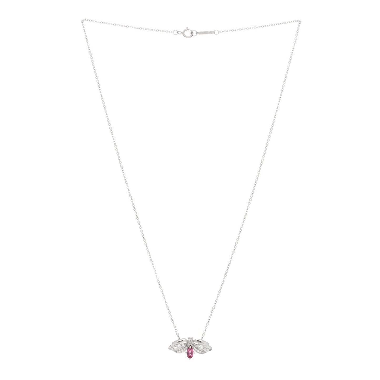 Platinum Diamond Pink Tourmaline Paper Flowers Firefly Pendant Necklace