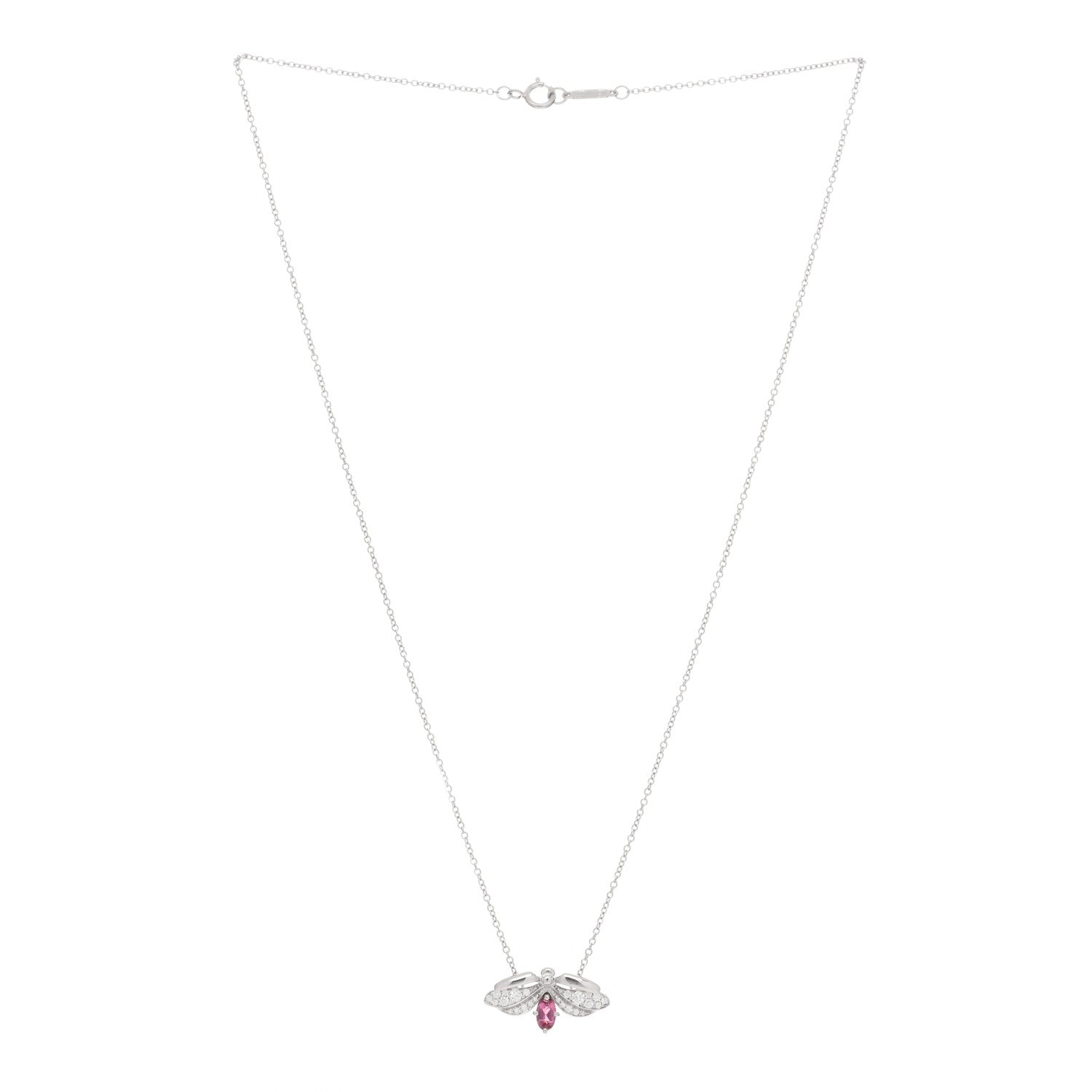 Tiffany Platinum Diamond Pink Tourmaline Paper Flowers Firefly Pendant Necklace 2 of 4