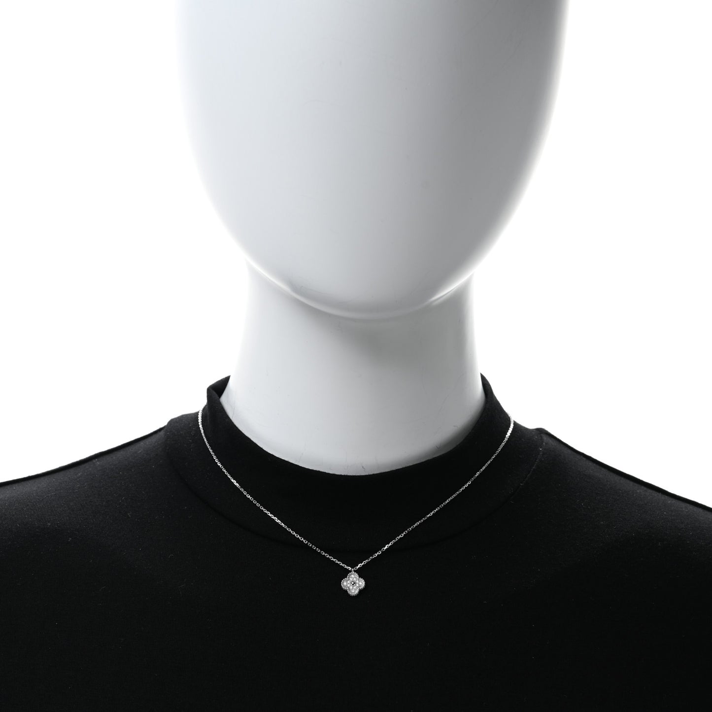 18K White Gold Diamond Sweet Alhambra Pendant Necklace