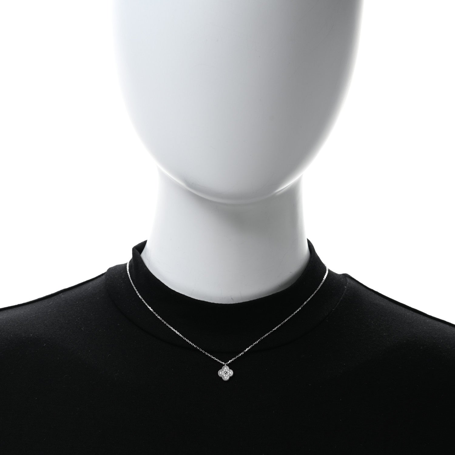 Van Cleef & Arpels 18K White Gold Diamond Sweet Alhambra Pendant Necklace 3 of 5