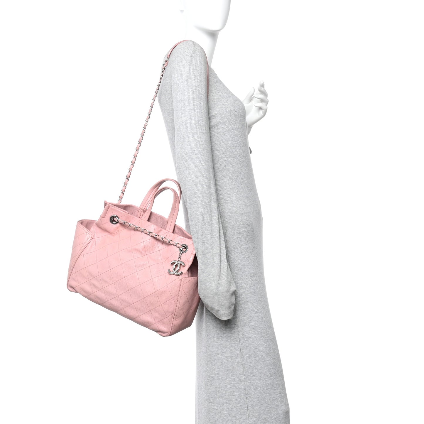 Caviar Stitched Small CC Pocket Tote Tote Pink