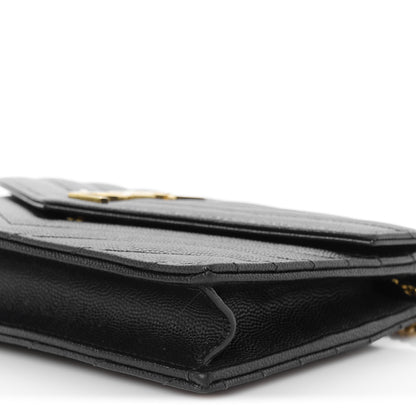 Saint Laurent Grain De Poudre Matelasse Chevron Monogram Envelope Chain Wallet Black 11 of 11