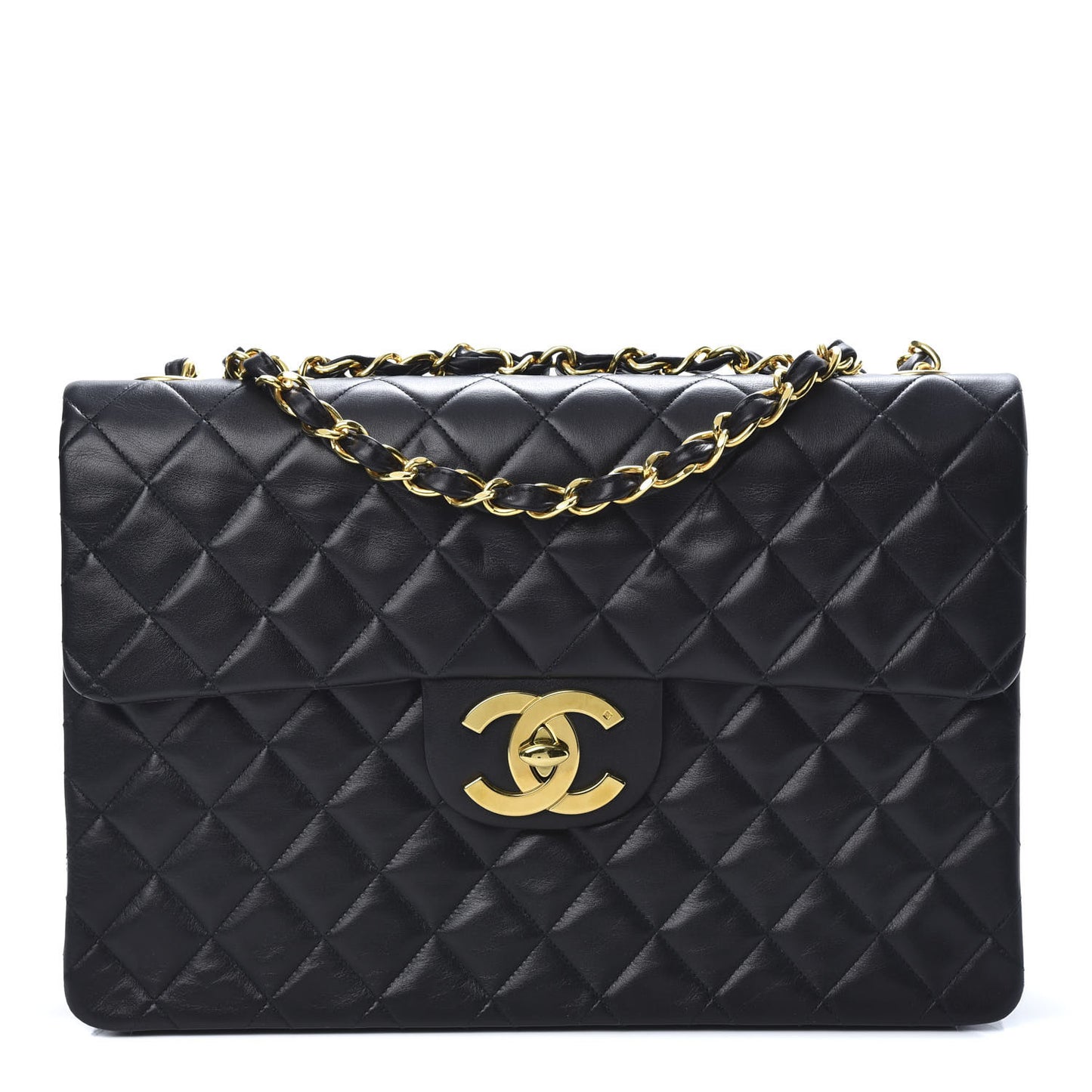 Lambskin Quilted XL Jumbo Single Flap Black