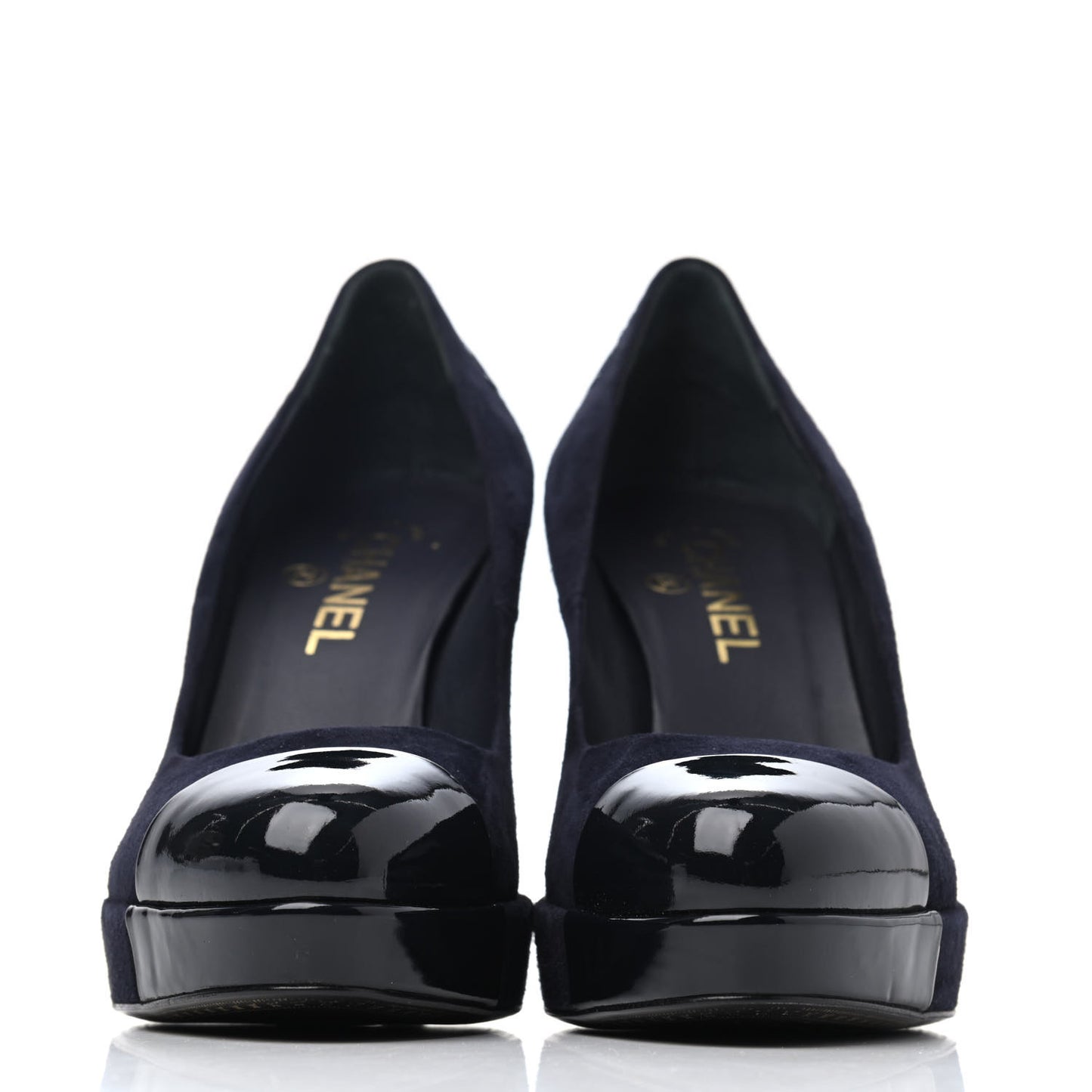 Suede Patent Cap Toe Pumps 38 Marine Fonce