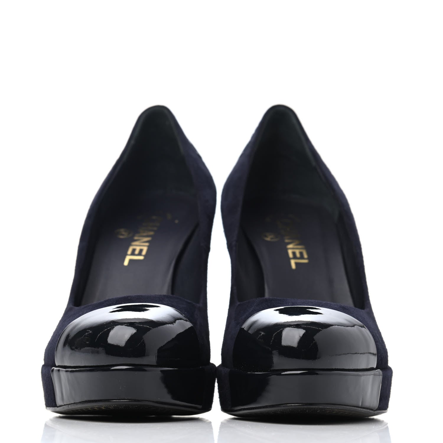 Chanel Suede Patent Cap Toe Pumps 38 Marine Fonce 2 of 4