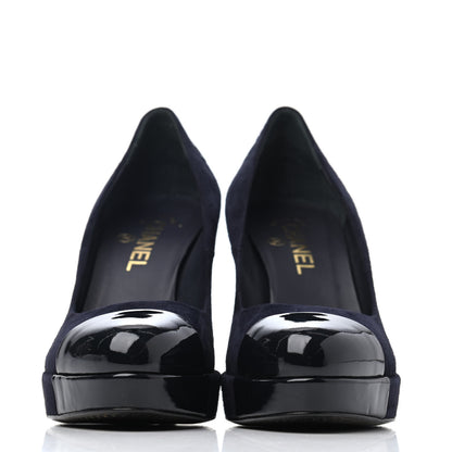 Chanel Suede Patent Cap Toe Pumps 38 Marine Fonce 2 of 4