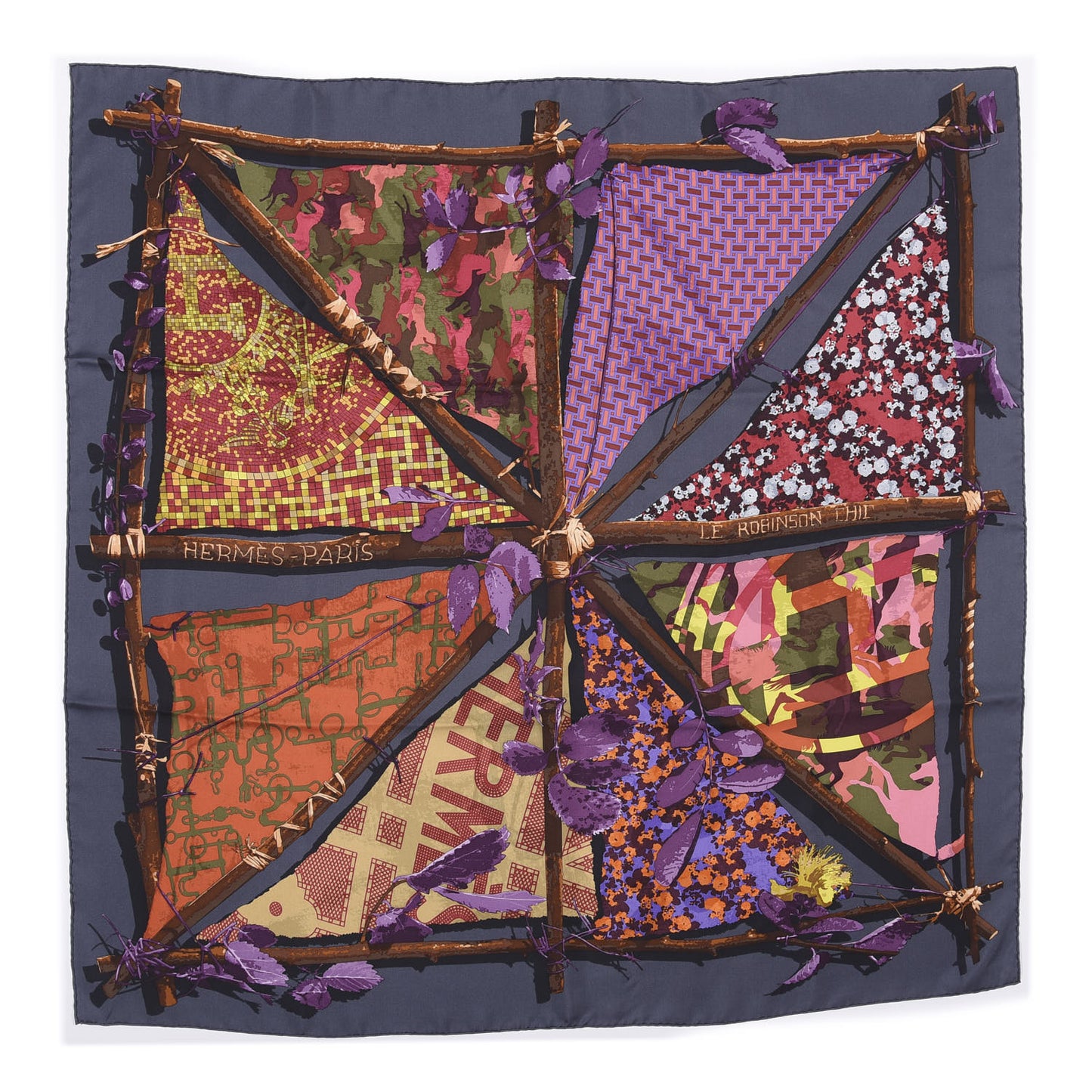 Silk Le Robinson Chic Scarf 90 Anthracite Prune Vert