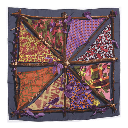 Hermes Silk Le Robinson Chic Scarf 90 Anthracite Prune Vert 1 of 5