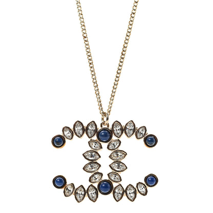 Chanel Strass Crystal Dazzling Wheat CC Pendant Necklace Blue Gold 4 of 5