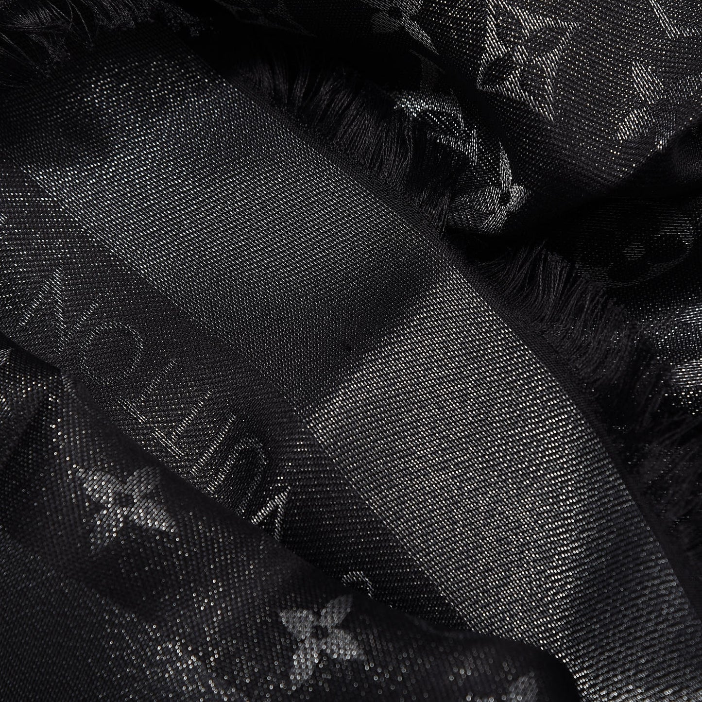 Silk Lurex Wool Monogram Shine Shawl Black