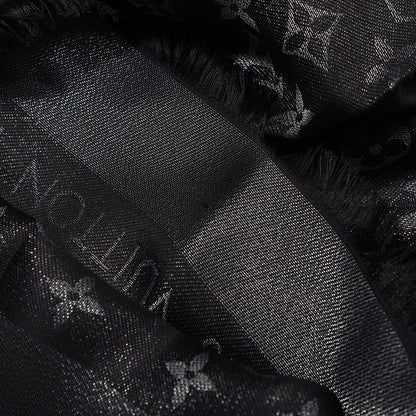 Louis Vuitton Silk Lurex Wool Monogram Shine Shawl Black 4 of 6