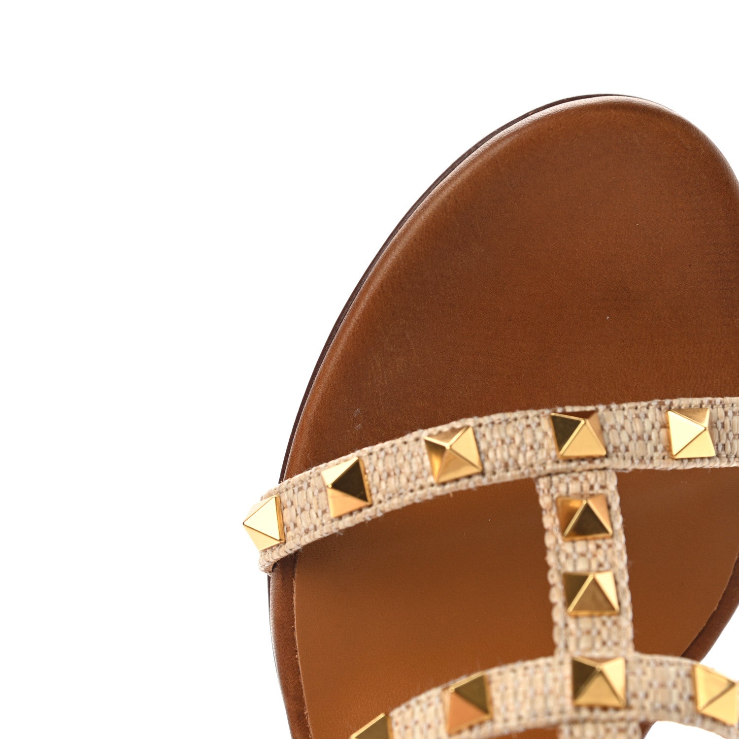 Valentino Garavani Raffia Calfskin Rockstud 60mm Caged Slide Sandals 37.5 Naturale 9 of 11