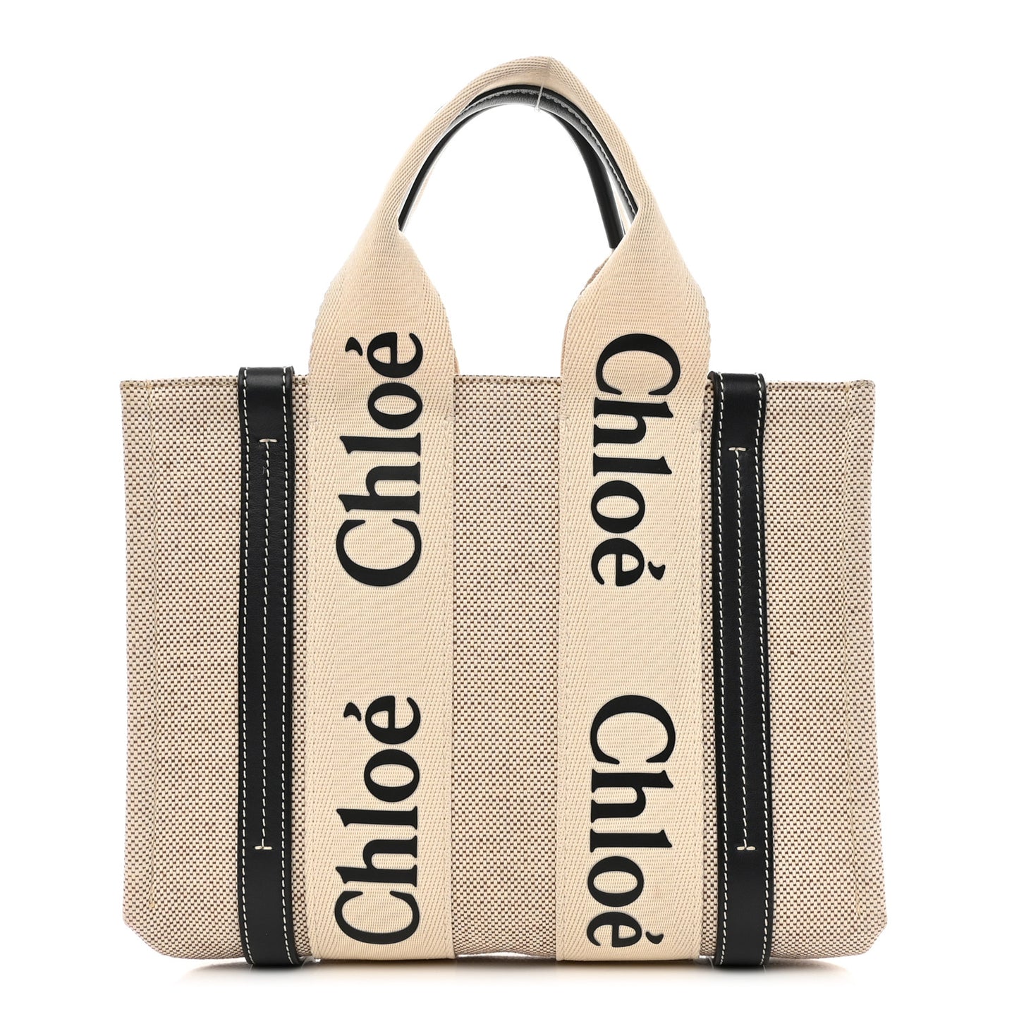 Cotton Calfskin Small Woody Ribbon Tote White
