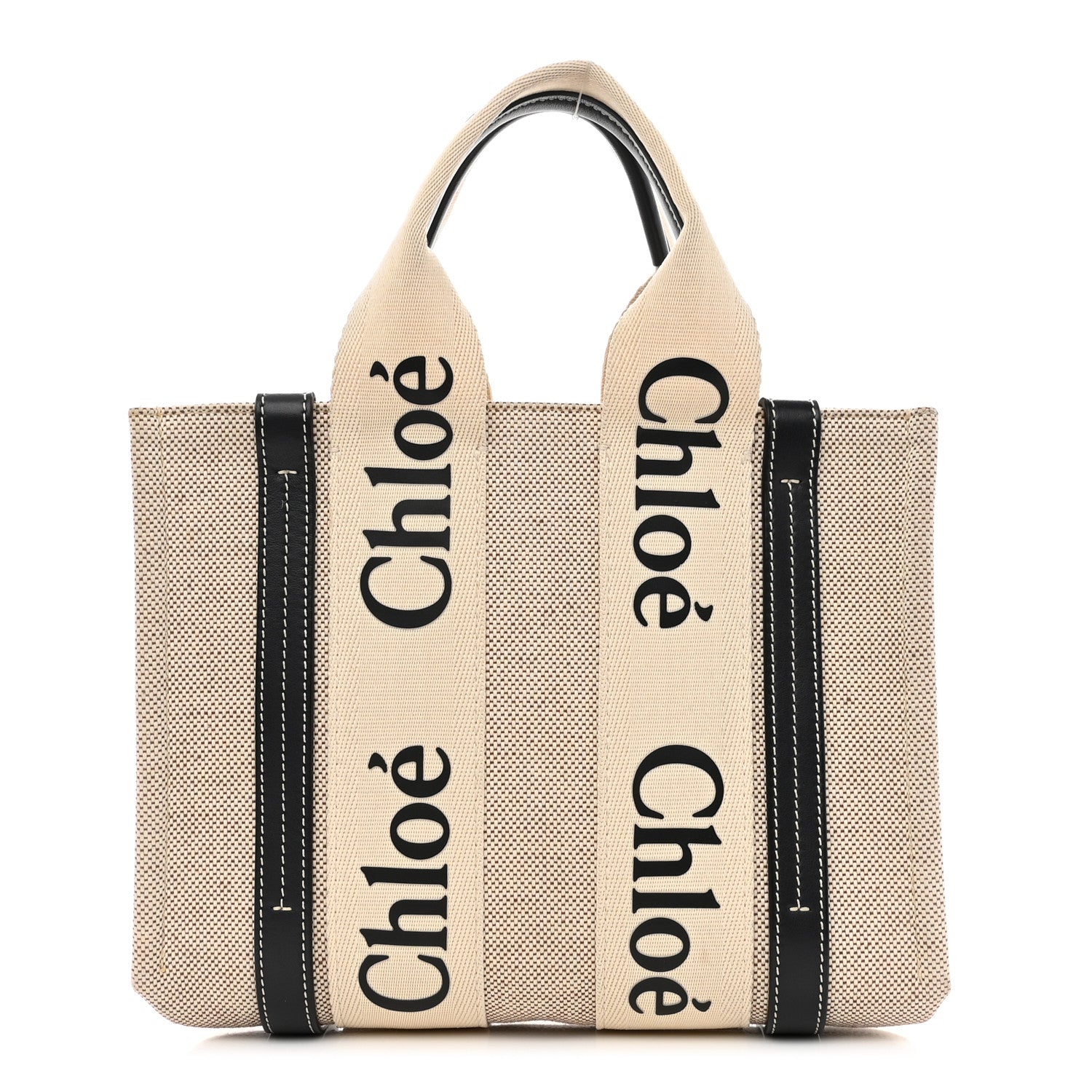 Chloe Cotton Calfskin Small Woody Ribbon Tote White 1 of 9