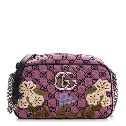 Gucci Monogram Multicolor Matelasse Diagonal Floral Embroidered Small GG Marmont Chain Shoulder Bag Pink Blue Ivory Green Lilac 1 of 10