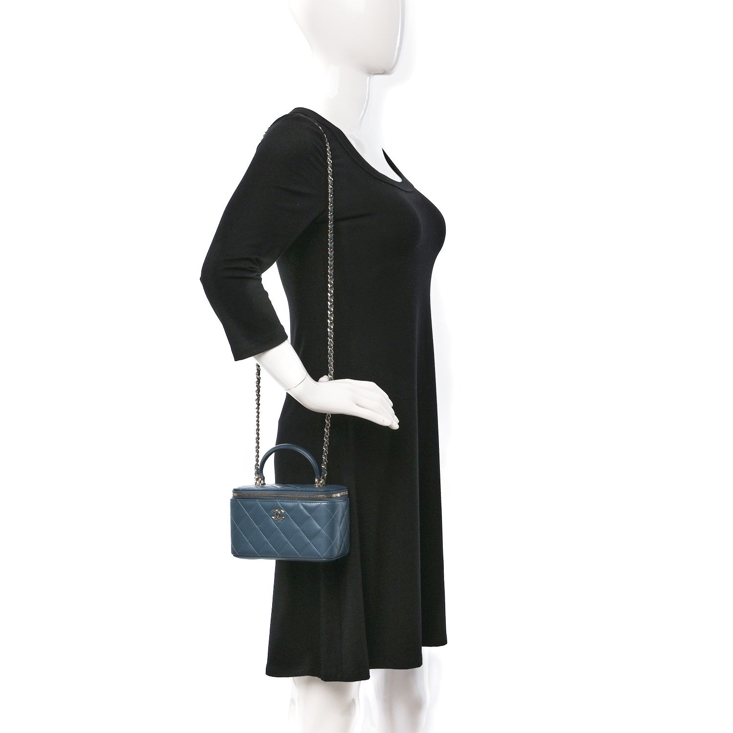 Chanel Lambskin Quilted Small Top Handle Vanity Case With Chain Blue 2 of 9