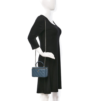 Chanel Lambskin Quilted Small Top Handle Vanity Case With Chain Blue 2 of 9