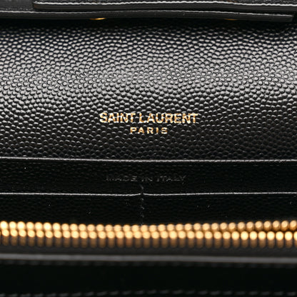 Saint Laurent Grain De Poudre Matelasse Chevron Monogram Chain Wallet Black 5 of 9