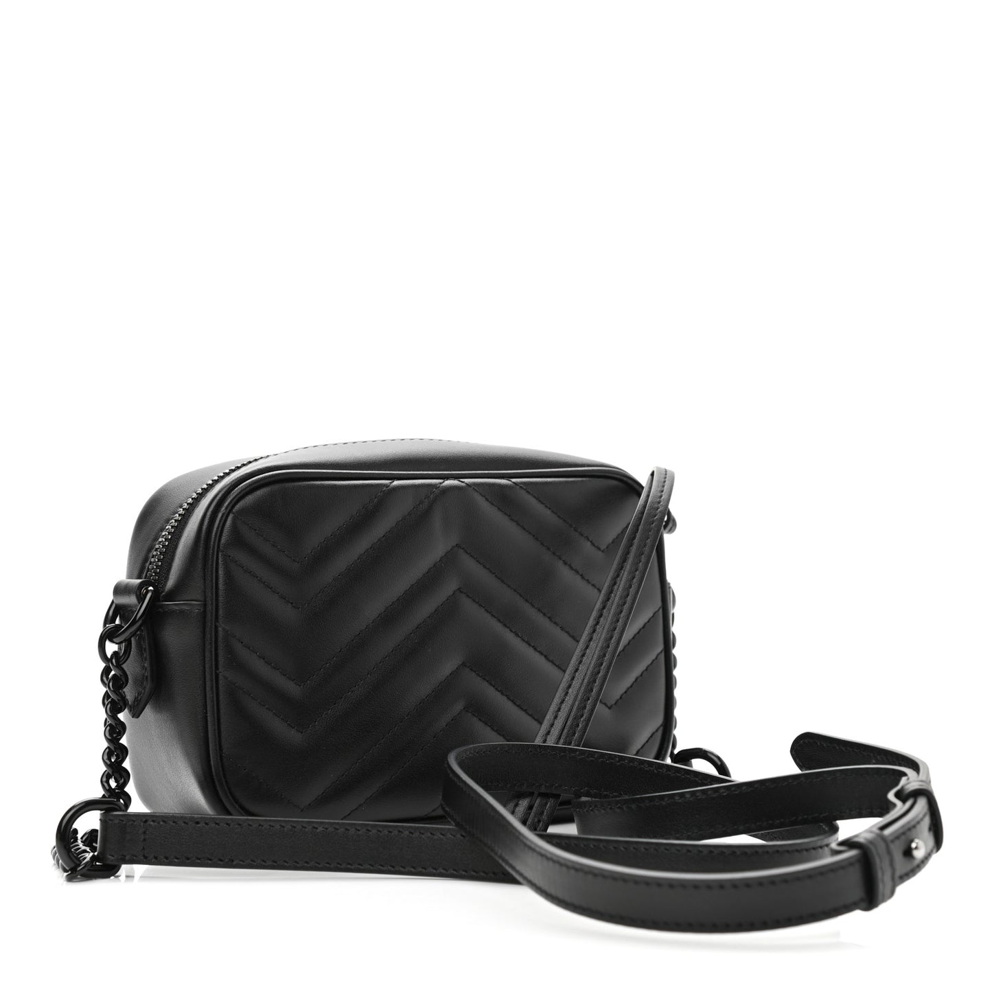 Calfskin Matelasse Monochrome Mini GG Marmont Chain Shoulder Bag Black