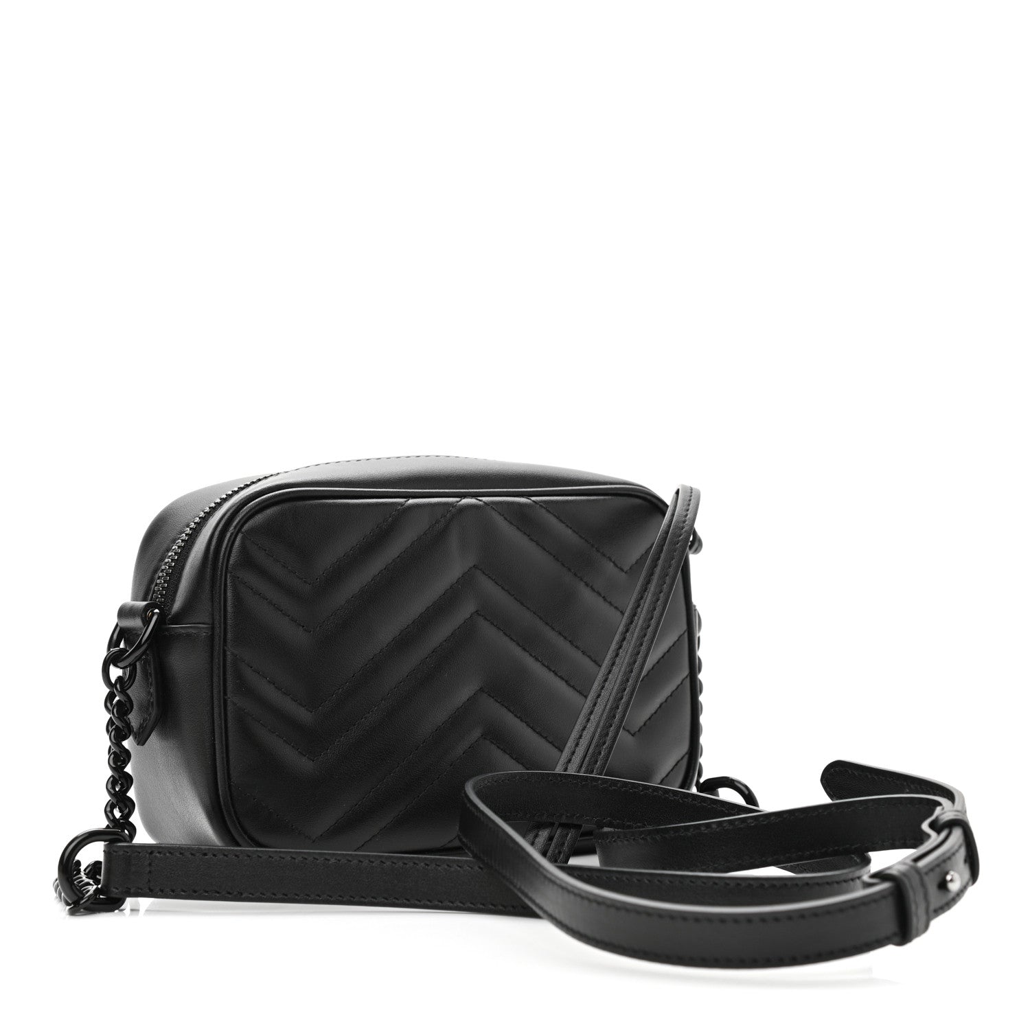 Gucci Calfskin Matelasse Monochrome Mini GG Marmont Chain Shoulder Bag Black 2 of 9