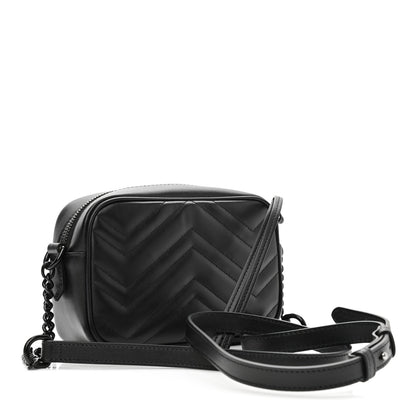 Gucci Calfskin Matelasse Monochrome Mini GG Marmont Chain Shoulder Bag Black 2 of 9