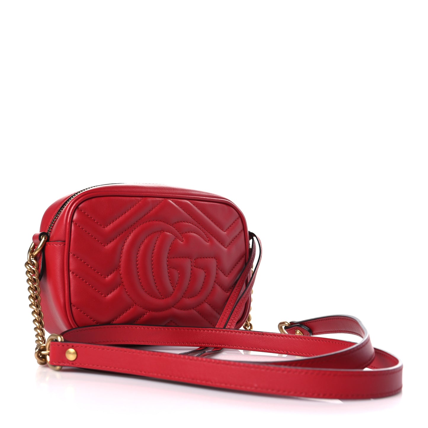 Calfskin Matelasse Mini GG Marmont Chain Shoulder Bag Hibiscus Red