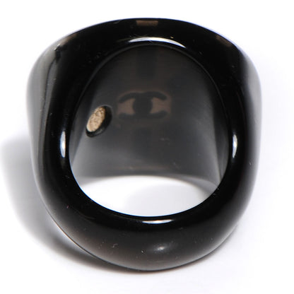 Chanel Resin Crystal CC Ring 54 6.75 Black 3 of 4