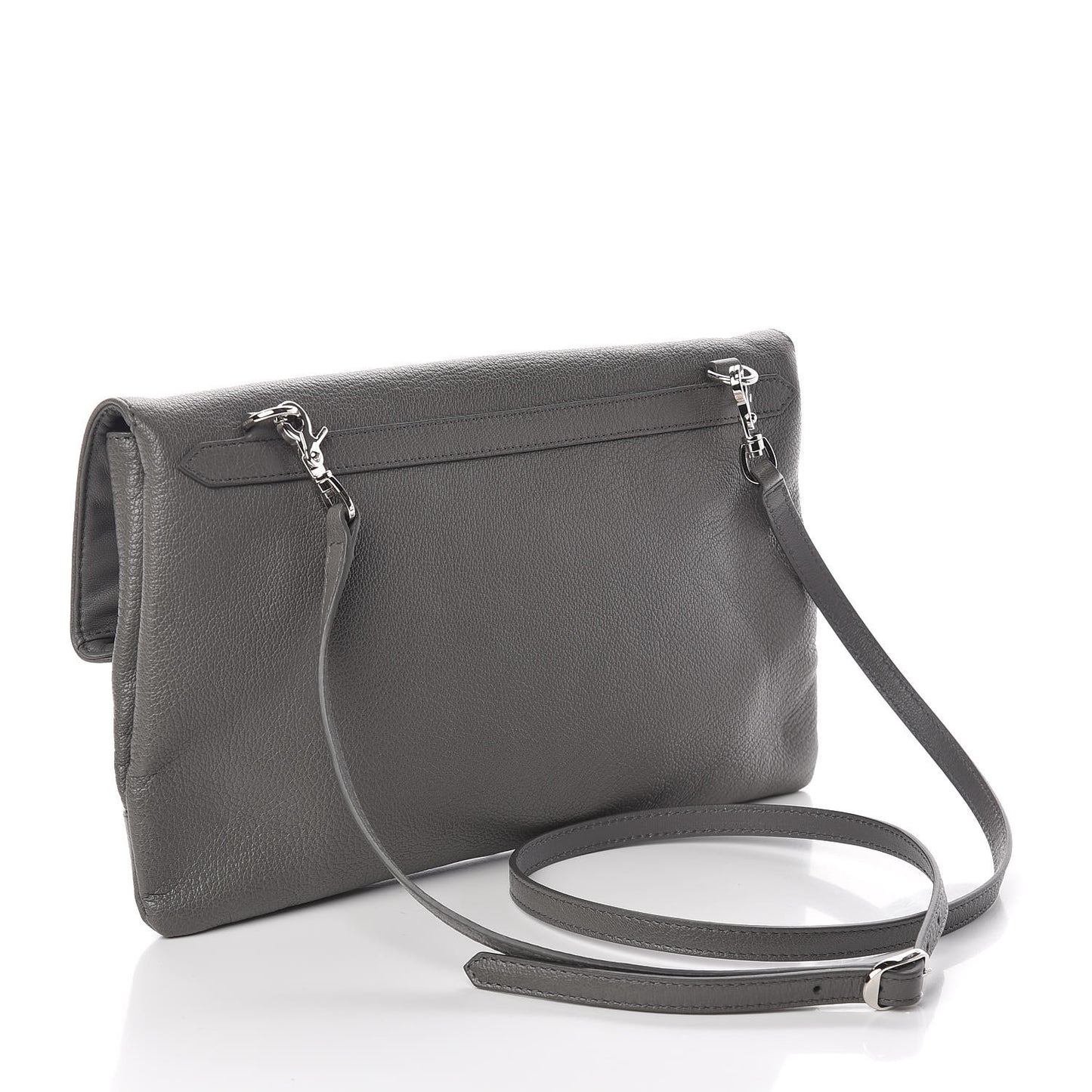 Chevre Silver Metallic Edge Hardware Envelope Clutch Gris Acier