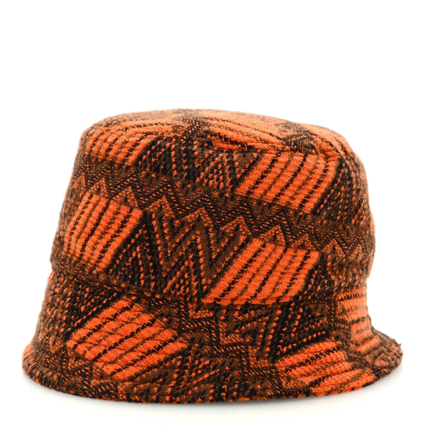 Prada Wool Cashmere Geometric Logo Womens Bucket Hat S Orange Black 5 of 9