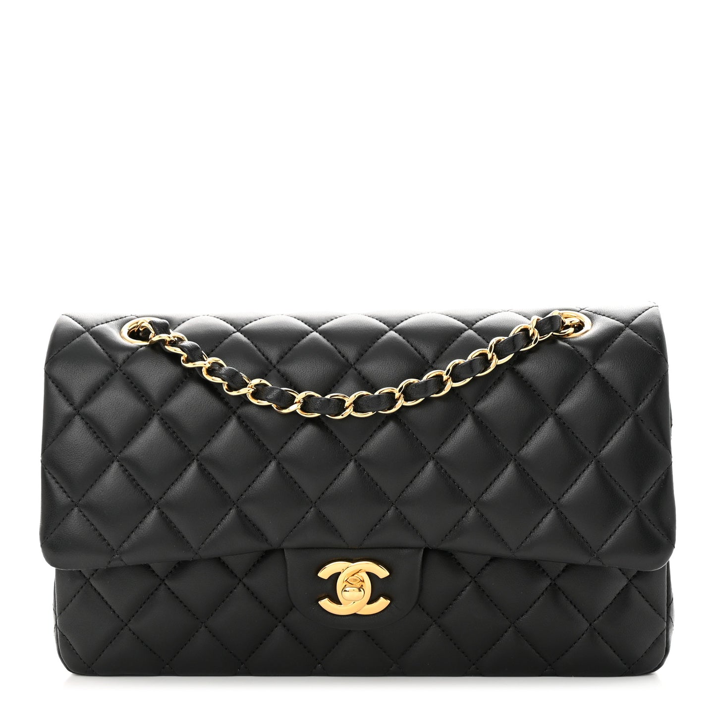 Lambskin Quilted Medium Double Flap Black