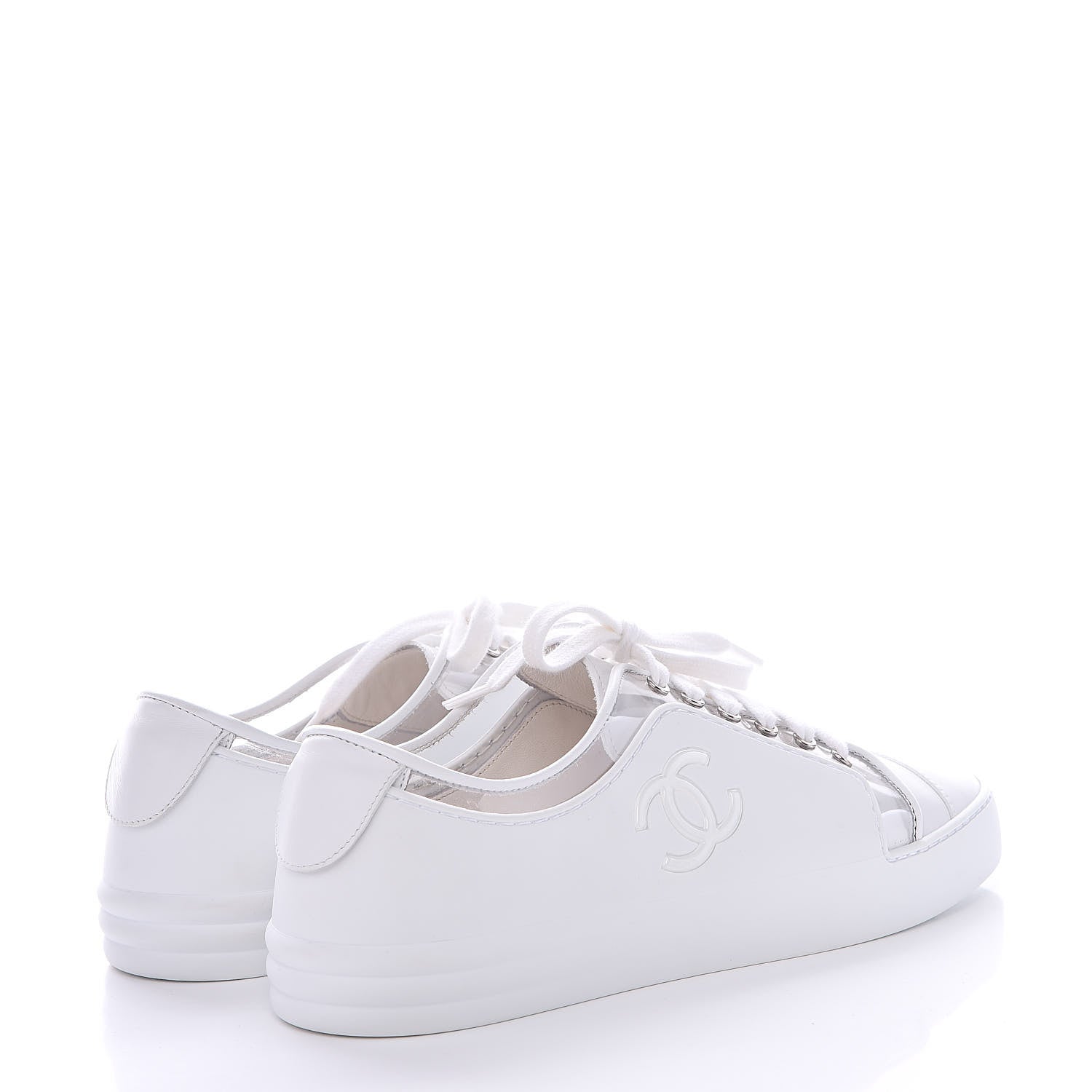 Chanel Calfskin PVC Womens CC Sneakers 39 White Transparent 4 of 10