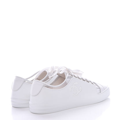 Chanel Calfskin PVC Womens CC Sneakers 39 White Transparent 4 of 10