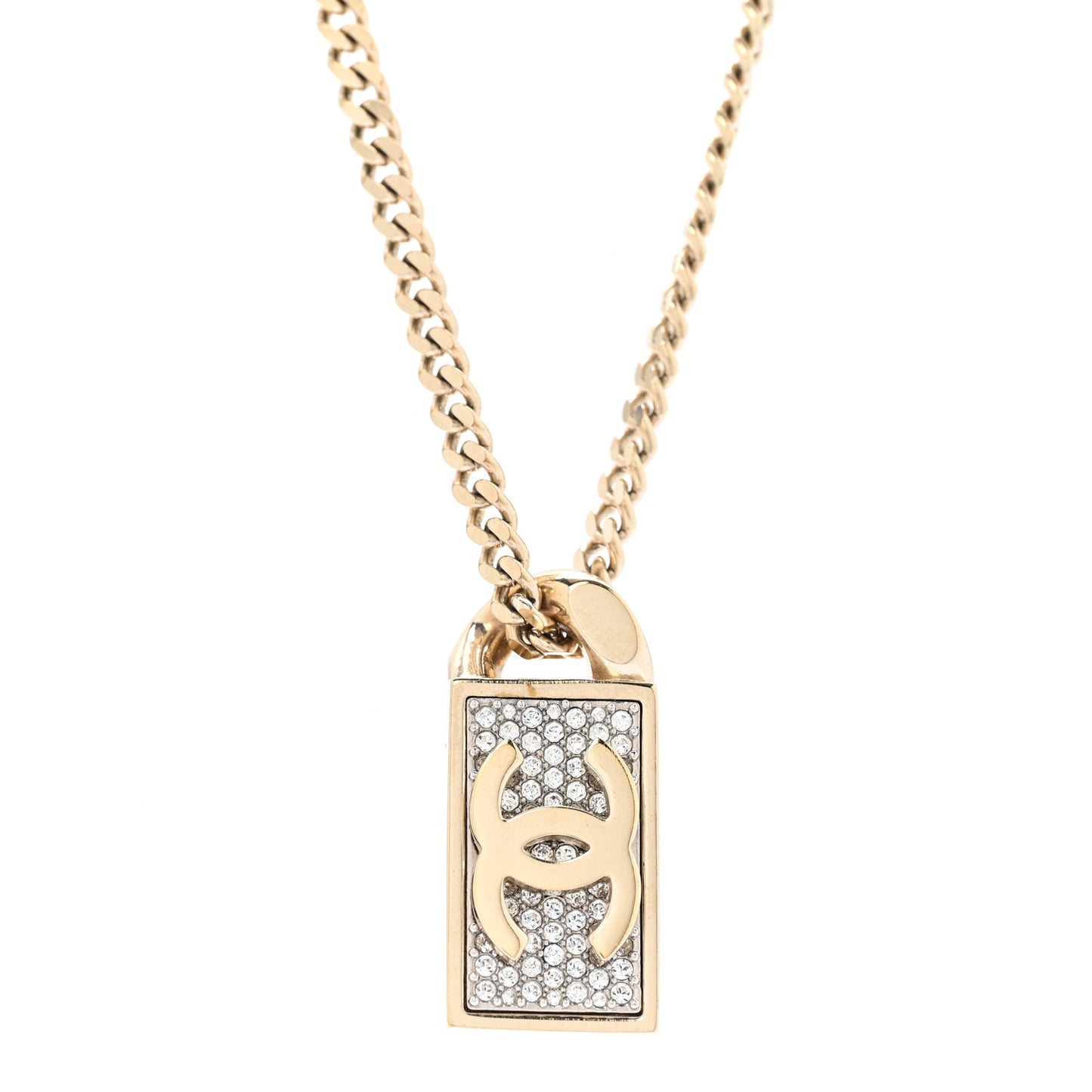 Crystal Dog Tag Charm Necklace Gold