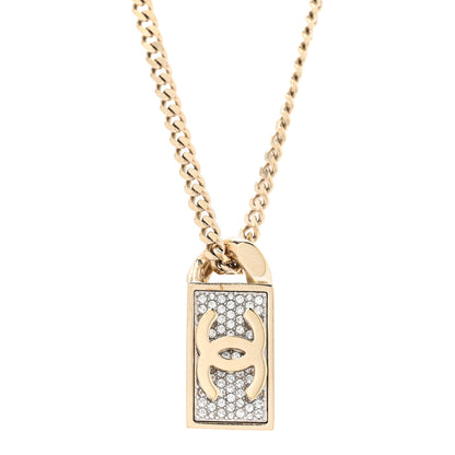 Chanel Crystal Dog Tag Charm Necklace Gold 4 of 7