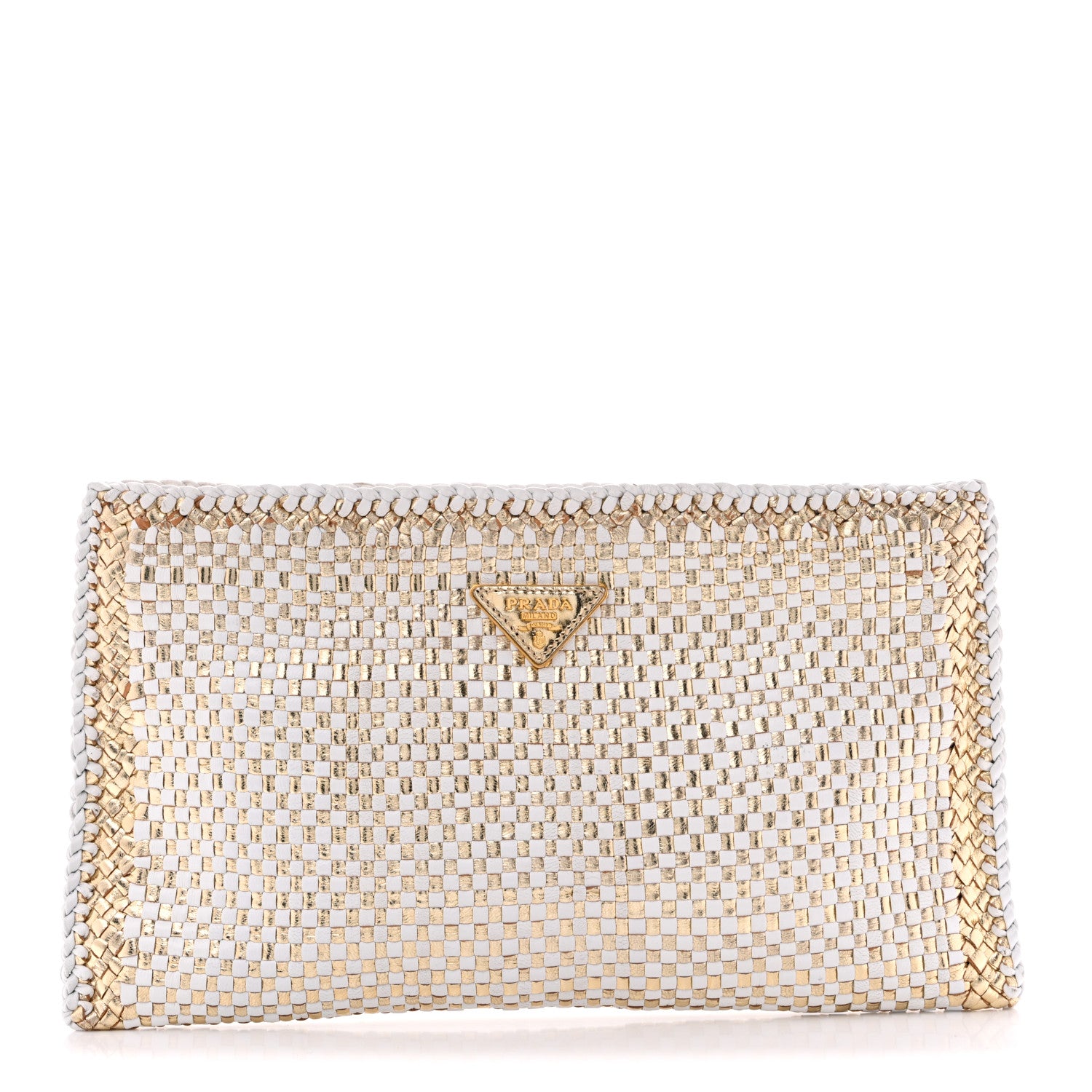 Prada Goatskin Woven Zip Clutch Oro White 1 of 11