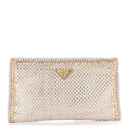 Prada Goatskin Woven Zip Clutch Oro White 1 of 11