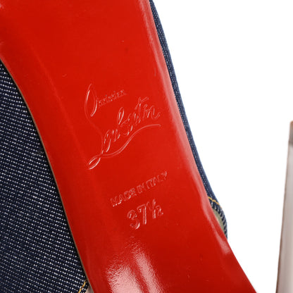 Christian Louboutin Denim Lady Peep Sling 120 Pumps 37.5 Blue White 6 of 6