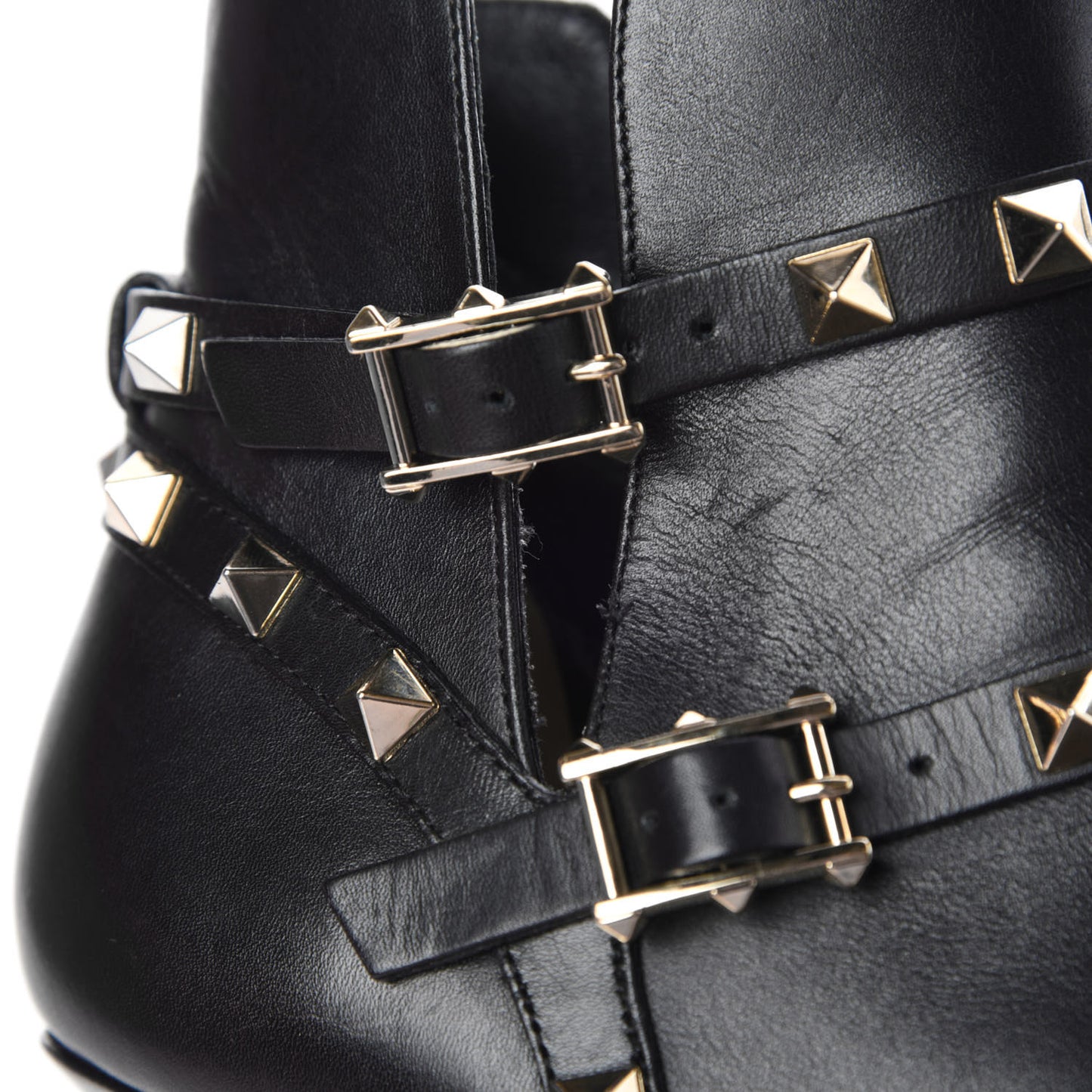 Calfskin Rockstud Double Buckle 65mm Ankle Boots 36 Black