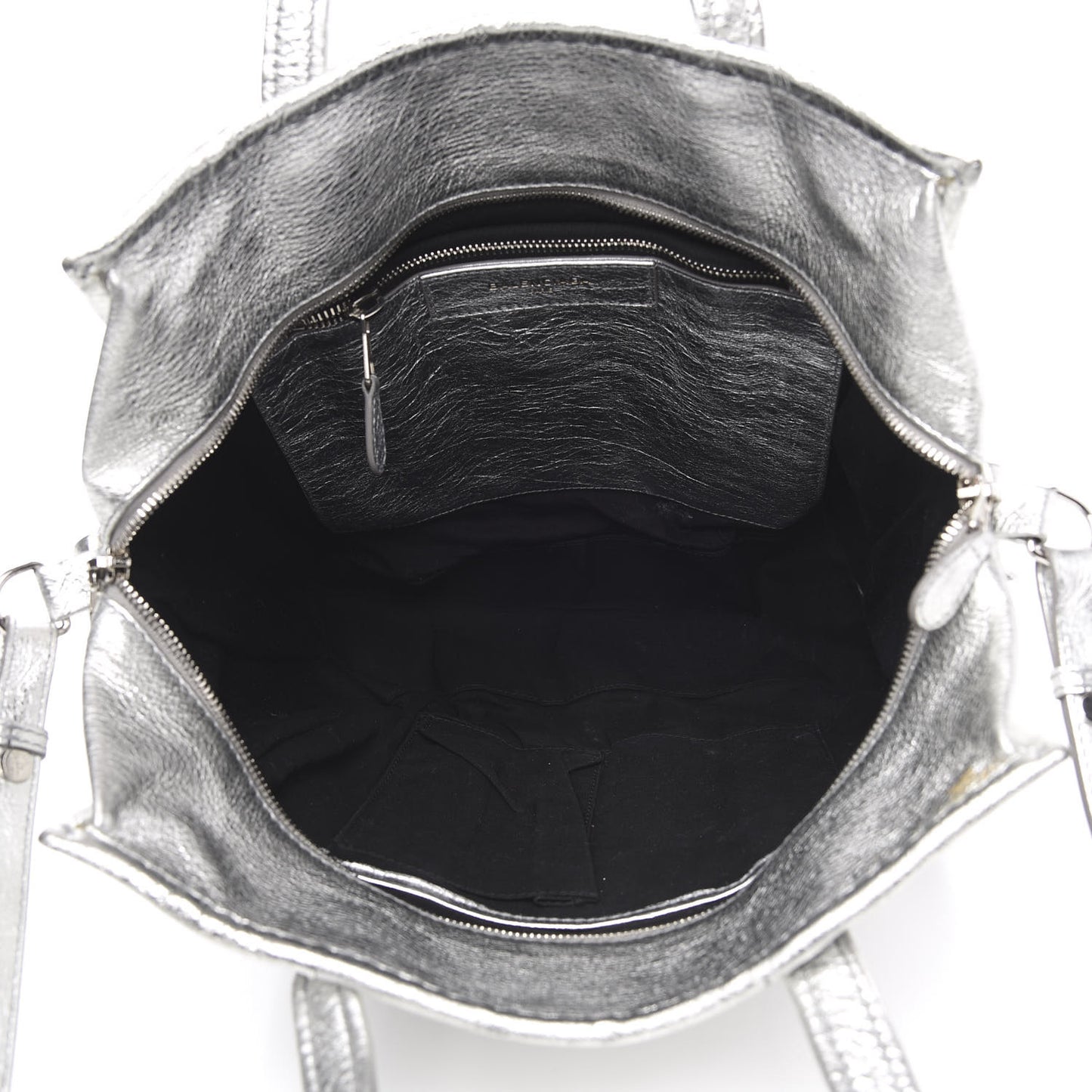Metallic Calfskin S Bazar Shopper Tote Silver Hardware