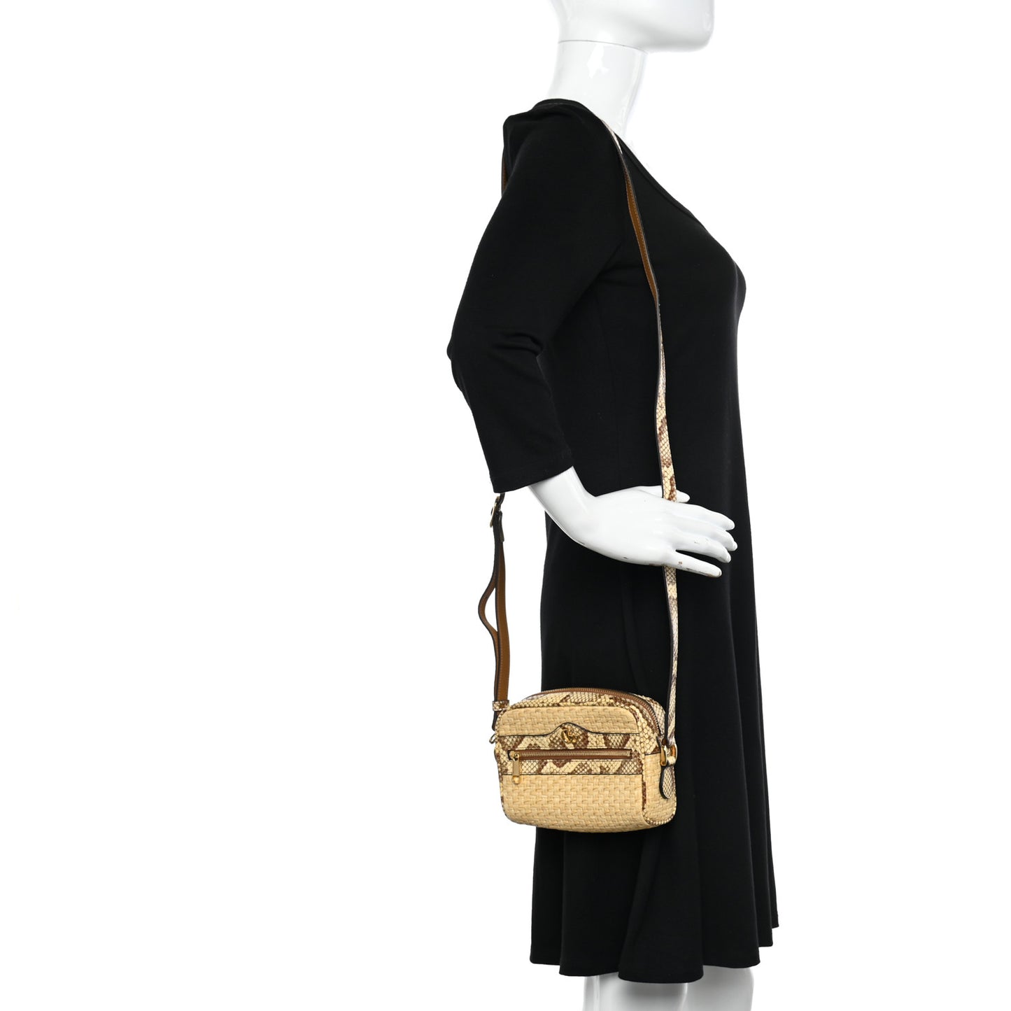 Raffia Elaphe Mini Ophidia Shoulder Bag Natural Cream Brown