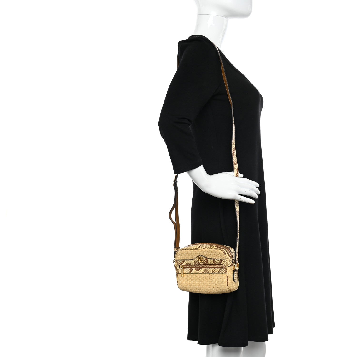 Gucci Raffia Elaphe Mini Ophidia Shoulder Bag Natural Cream Brown 2 of 10