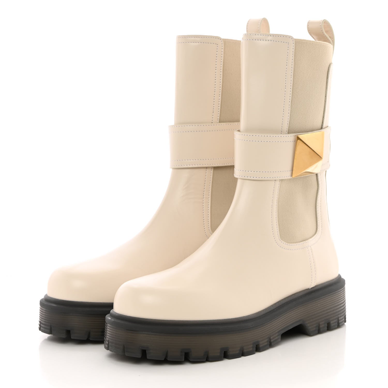 Valentino Garavani Calfskin One Stud Beatle 45mm Boots 37 Light Ivory 3 of 13