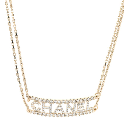 Chanel Metal Crystal Logo Choker Necklace Gold 1 of 6