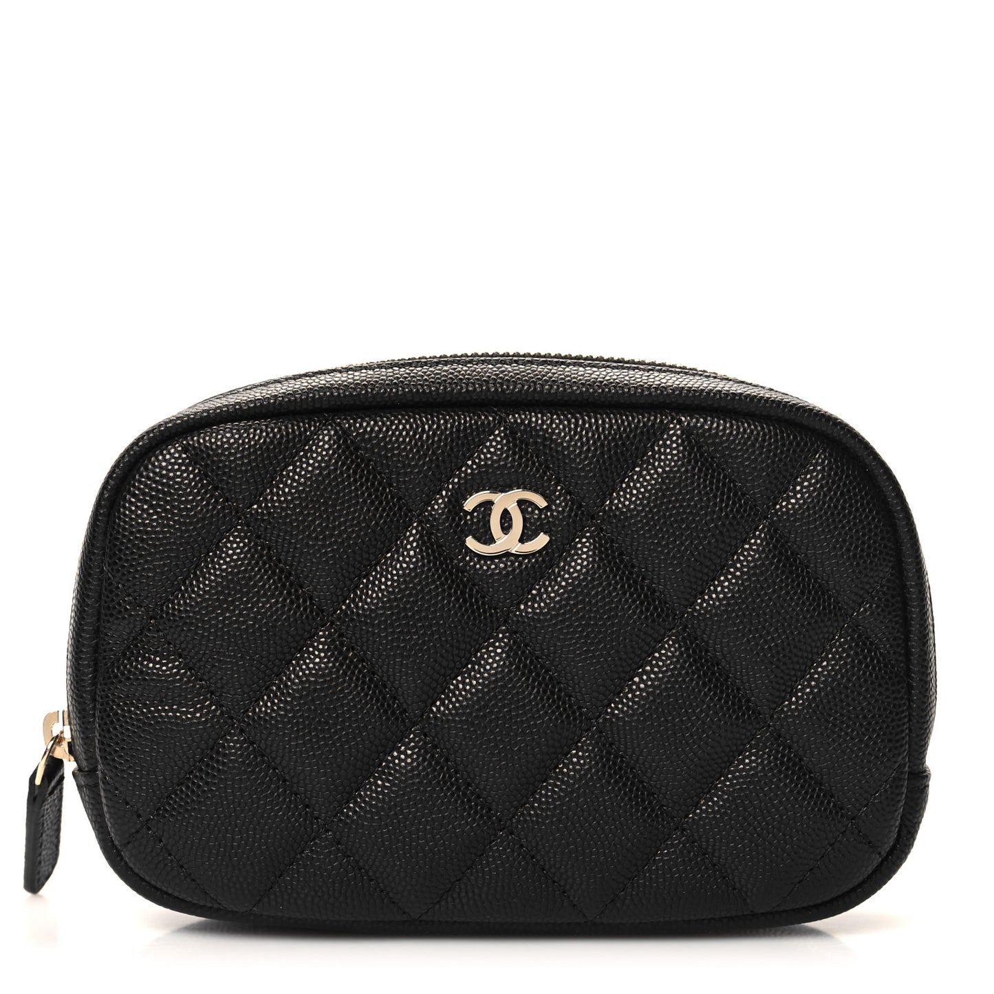 Caviar Quilted Small Curvy Pouch Cosmetic Case Black