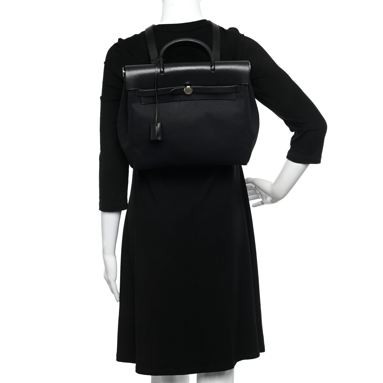 Hermes Toile Vache Calfskin Herbag 30 PM Backpack Black 2 of 11