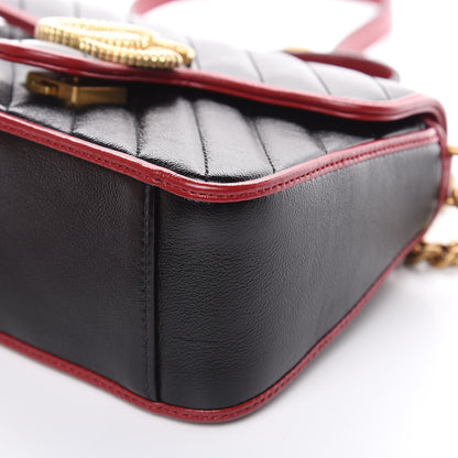Gucci Vintage Effect Calfskin Matelasse Diagonal Mini Torchon GG Marmont Top Handle Shoulder Bag Black Romantic Cherry 9 of 9