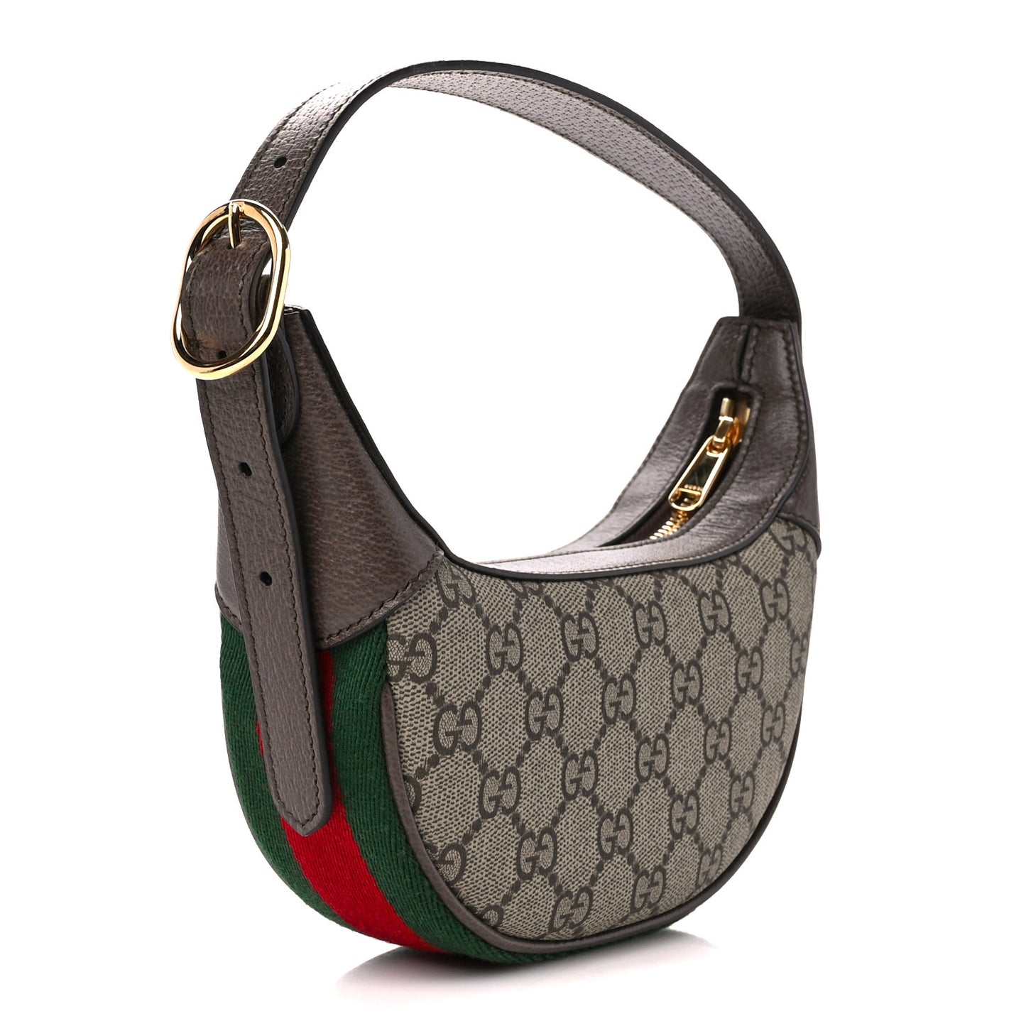 GG Supreme Monogram Textured Calfskin Web Mini Ophidia Half Moon Hobo Beige Ebony New Acero