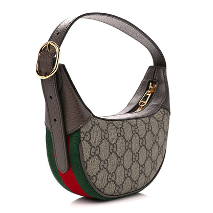 Gucci GG Supreme Monogram Textured Calfskin Web Mini Ophidia Half Moon Hobo Beige Ebony New Acero 3 of 10