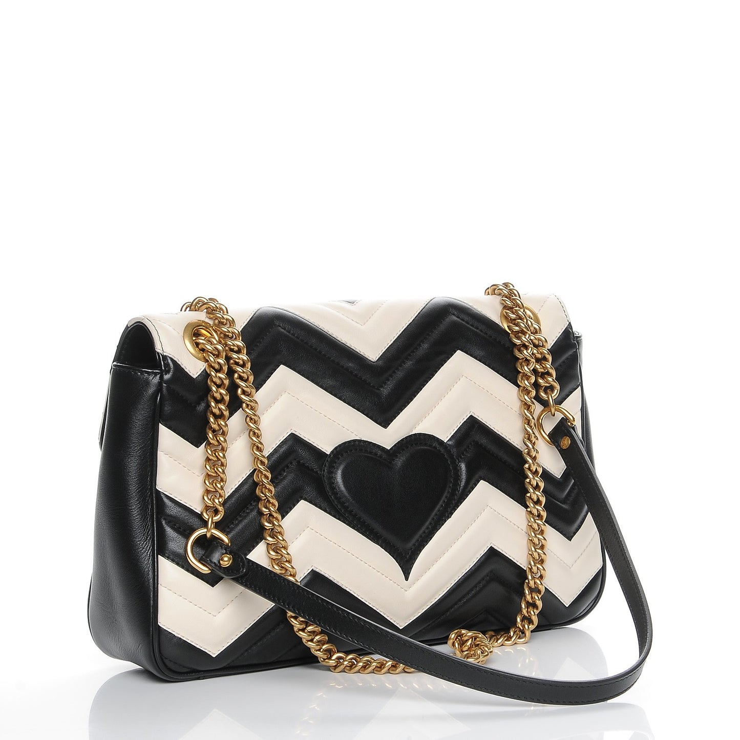 Calfskin Matelasse Medium GG Marmont Shoulder Bag Black White