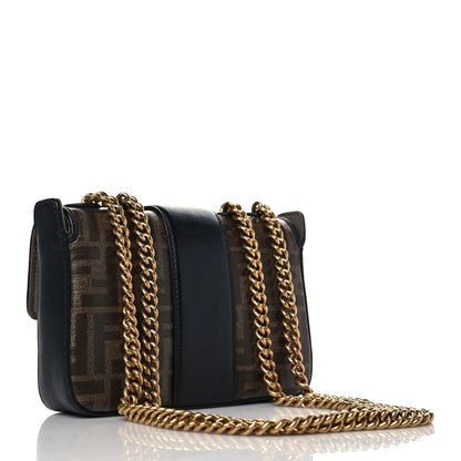 Fendi Glazed Fabric Vitello Century FF 1974 Stamp Patch Mini Double F Crossbody Bag Mogano Panna Black 3 of 9